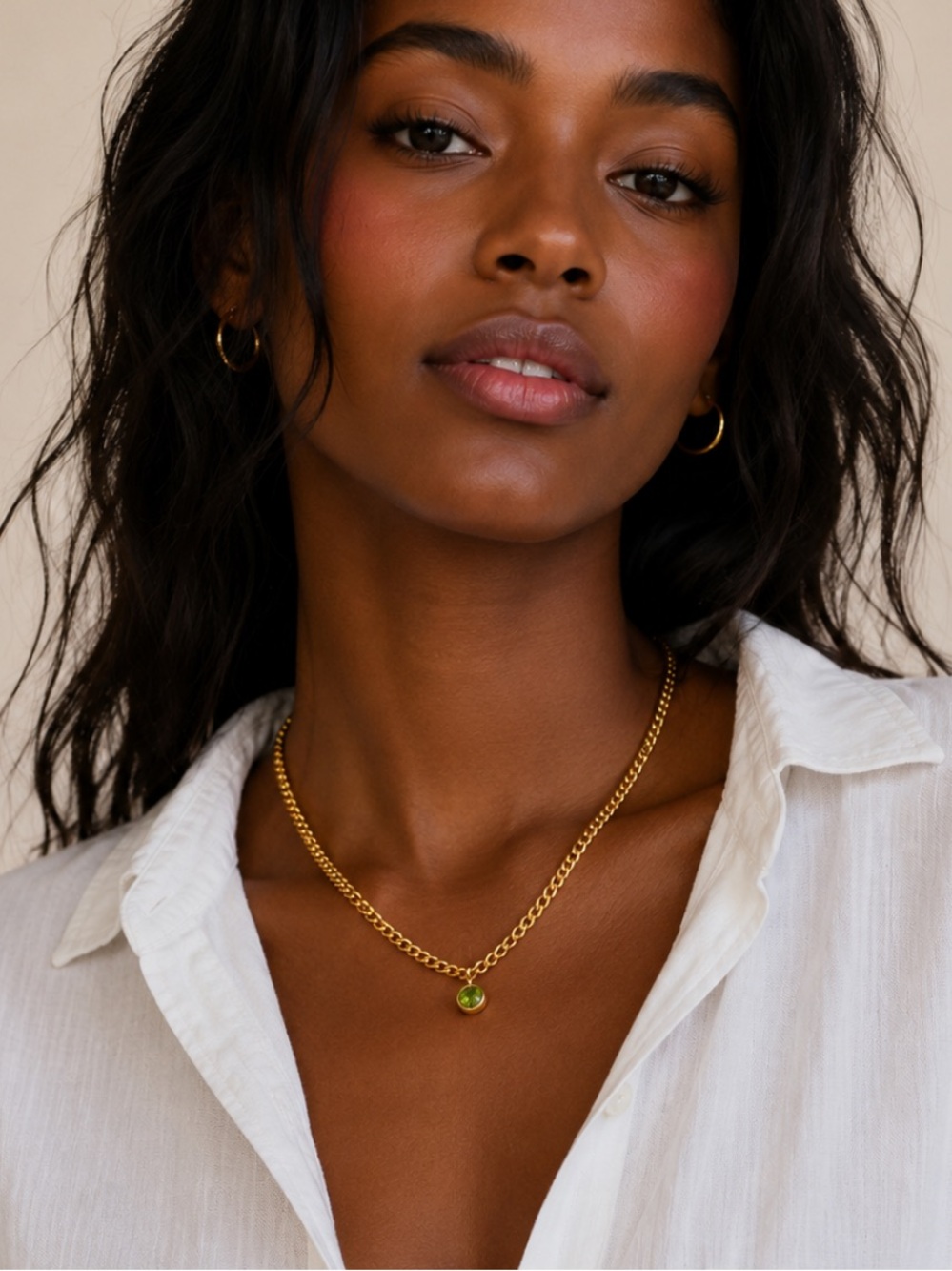 New! Preppy Colorful 18K Gold Plated Green Crystal Necklace NWOT